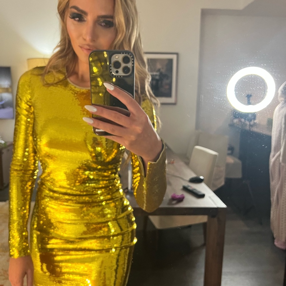 Tom Ford Gold Liquid Sequin Mini Dress Long Sleeve EU 36 NWT party birthday - Picture 5 of 15